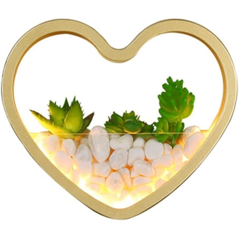 Lampe murale à LED à lumière chaude et succulente, forme de coeur, applique murale moderne minimaliste en métal doré avec abat-jour en acrylique,