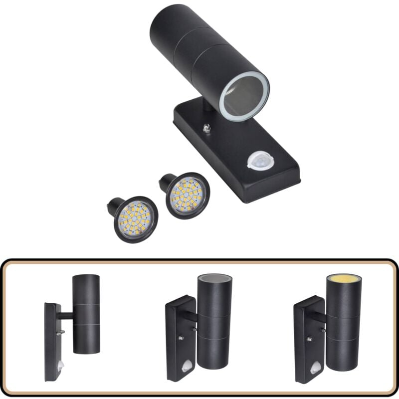 Lampe murale à led avec capteur Inox Forme cylindrique Noir - Applique Murale Led - Éclairage Extérieur - Capteur De Mouvement - Lampadaire Extérieur