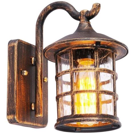 Lampe murale antique Lampe murale extérieure étanche, Ampoule E27, Verre et aluminium, IP44, Éclairage mural vintage de couloir de terrasse de jardin de cour (Couleur : Marron)