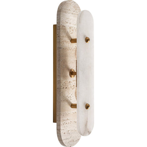Lampe murale art déco en travertin finition vieilli beige - Beige travertin finition vieilli