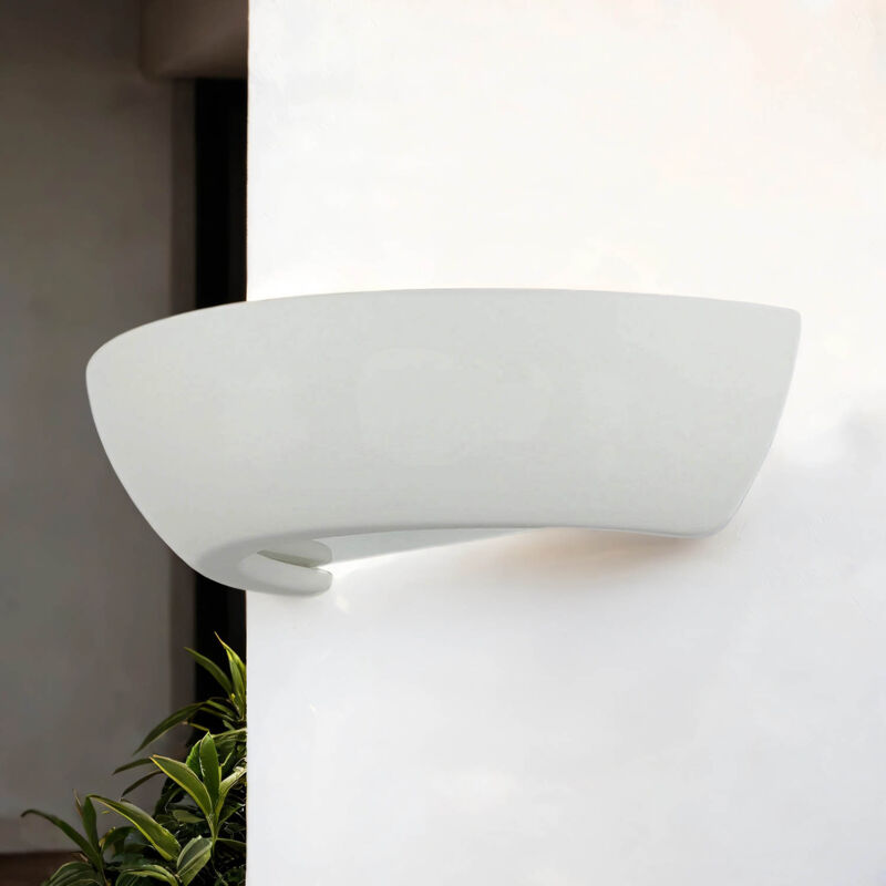 Licht-erlebnisse - Applique d'intérieur Arto blanche en plâtre au design démi-lune style classique E27 - Blanc