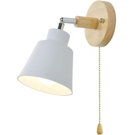 Lampe Murale Bois Interieur avec Interrupteur, Applique Murale Aluminium Rotatif pour Bar, Chambre à Coucher, Cuisine, Restaurant, Café, Couloir, E27,Blanc