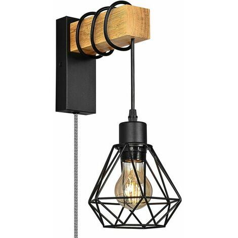 Lampe murale cage avec interrupteur et prise Noir MAZE
