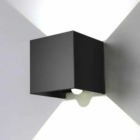 Lampe murale carrée étanche avec capteur radar, boîtier noir 12 W, lumière blanche 6000 K, pour intérieur et extérieur.