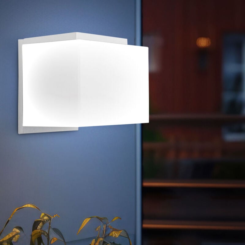 Lampe murale d'extérieur Lampe murale de façade Lampe de porte d'entrée, alu verre blanc , 1x E27, LxlxH 12 x 12 x 13 cm
