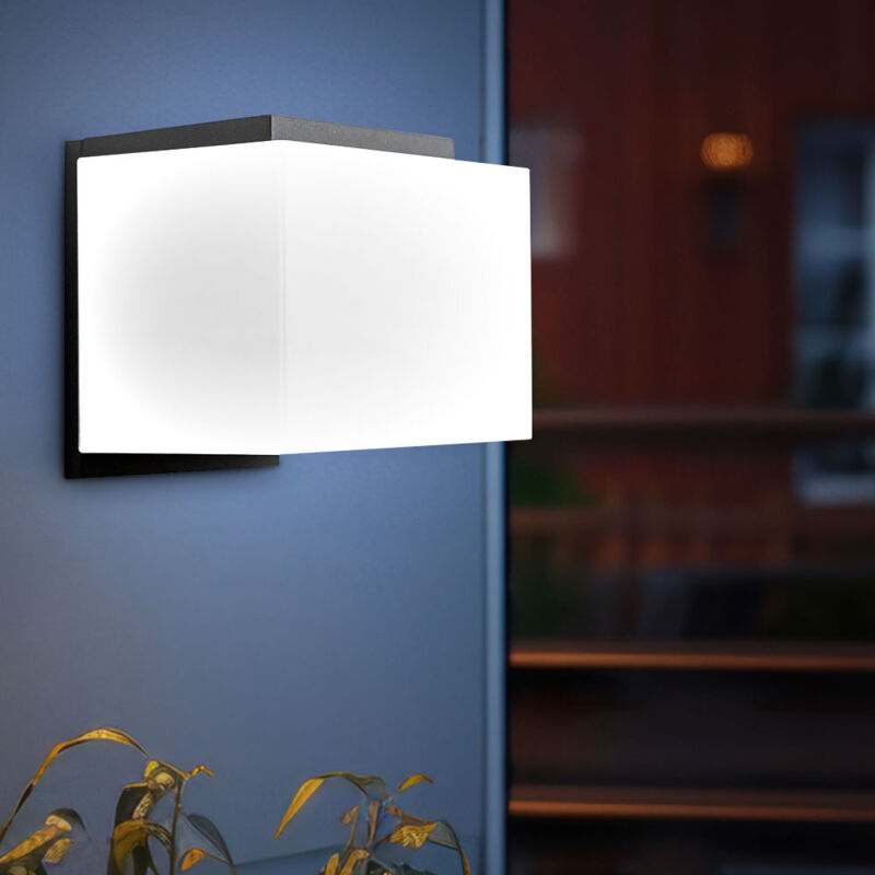 Lampe murale d'extérieur Lampe murale de façade Lampe de porte d'entrée, alu verre blanc anthracite, 1x E27, LxlxH 12 x 12 x 13 cm