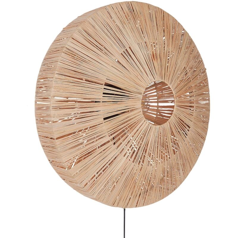 Lampe Murale Éclairage de Chambre Boho en Paille Naturelle et Base Métal Noir Lumut