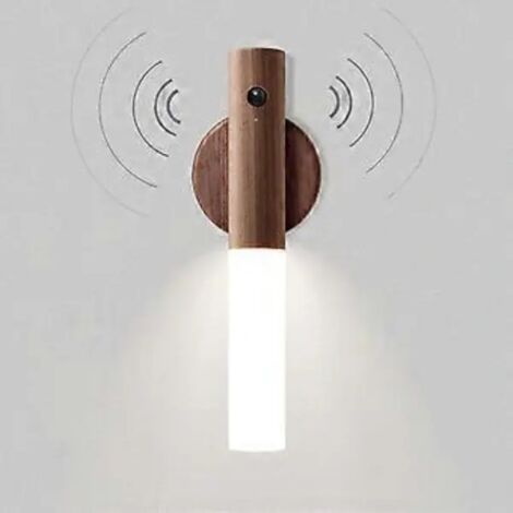Lampe murale en bois à piles, veilleuse LED vintage, lampe portable sans fil pour enfants, lampe de placard avec détecteur de mouvement, rechargeable par USB