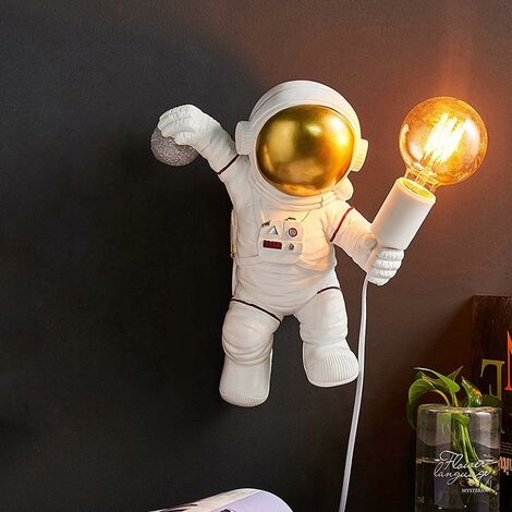 Lampe Murale Enfant avec Interrupteur et Prise, Applique Murale Interieur Moderne, Lampe de Chevet Design Chambre, Veilleuses Décoration Astronaute pour Garcon et Fille, avec 180cm fil, Noir