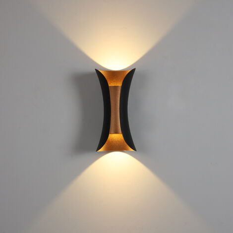 Lampe murale extérieure design taille de guêpe noire dorée 12W IP65 étanche moderne