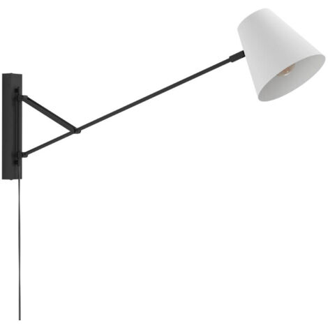 Lampe murale forcadet en acier noir, gris E27 1x40w L: 18 cm H: 40,5 cm avec interrupteur de câble