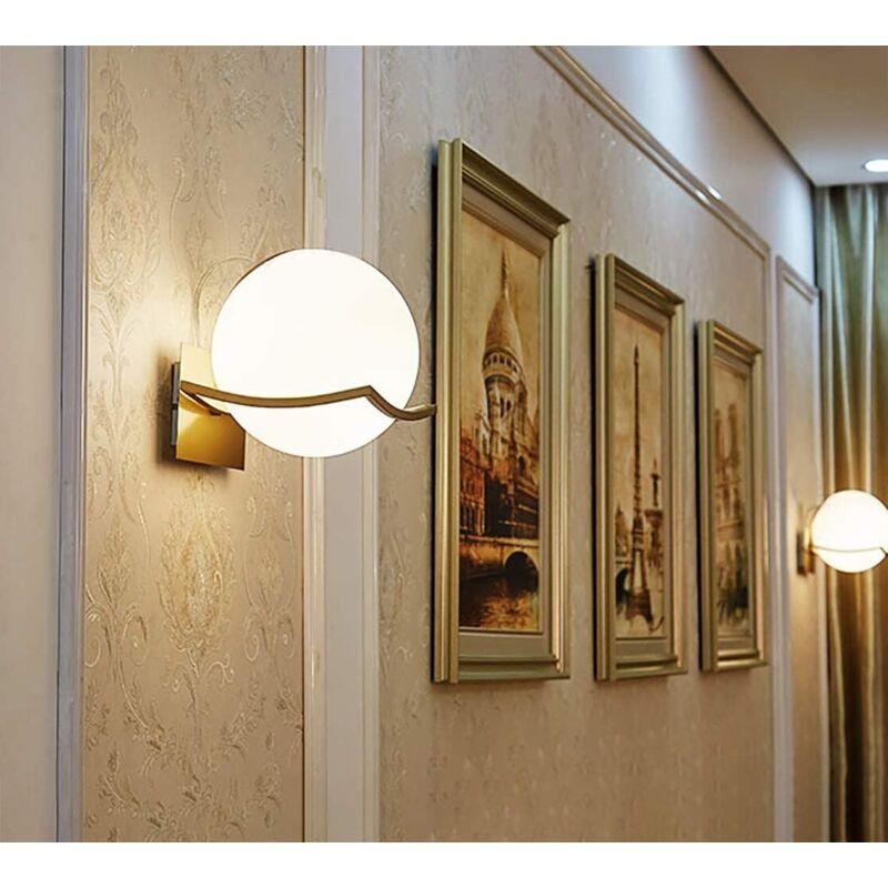 Lampe Murale Interieur,Applique Murale Dorée à Boule de Verre,Douille E27 avec Abat-Jour en Verre,Lampe Salle de Bain de Chevet Chambre,Adaptée pour