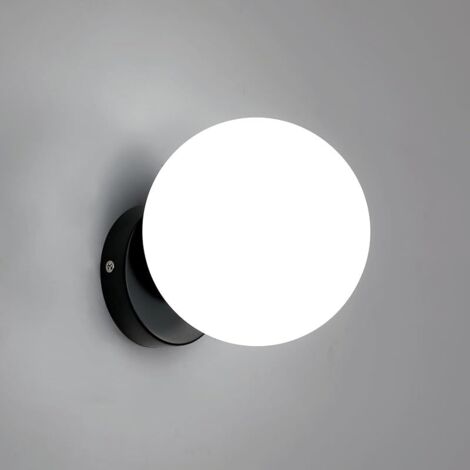 Lampe Murale Intérieure, E27 Moderne Applique Murale avec Abat-jour en Verre, 15CM Noir Luminaire Mural Sphérique E27 pour Chambre, Salon, Couloir, Escalier (Sans ampoule)