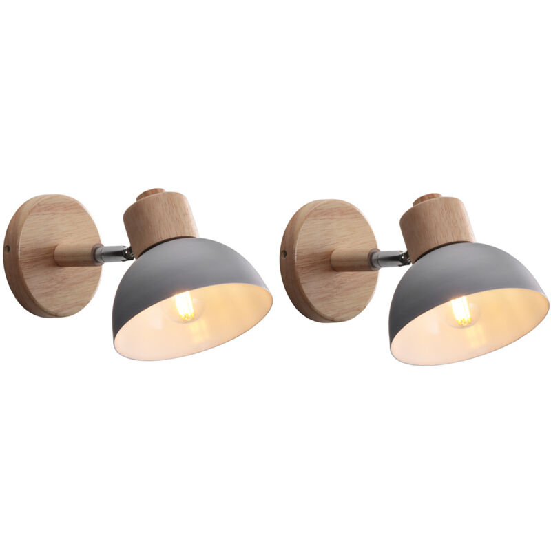Applique Murale Rétro E27 Intérieur Lampe Murale Fer Forgé Bois Luminaire Murale Gris Chambre Salon Couloir Ø15CM - 2Pcs