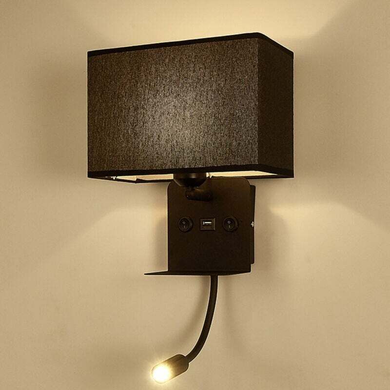 Lampe Murale LED Flexible Avec Port USB Veilleuse Liseuse Étagère Abat Jour Tissu Lumière Chaude