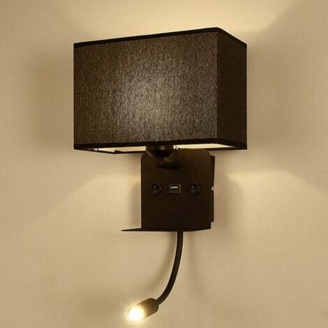 Lampe Murale LED Flexible Avec Port USB Veilleuse Liseuse Étagère Abat Jour Tissu Lumière Chaude