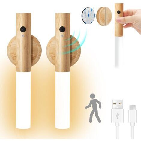Lampe murale LED, veilleuse de chevet, lumière blanche chaude, détection de mouvement PIR, chargement USB, couleur de la lumière