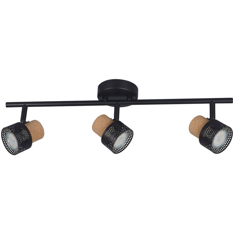 Ledkia - Lampe Murale Métal et Liège Trois Spots Liksy Noir