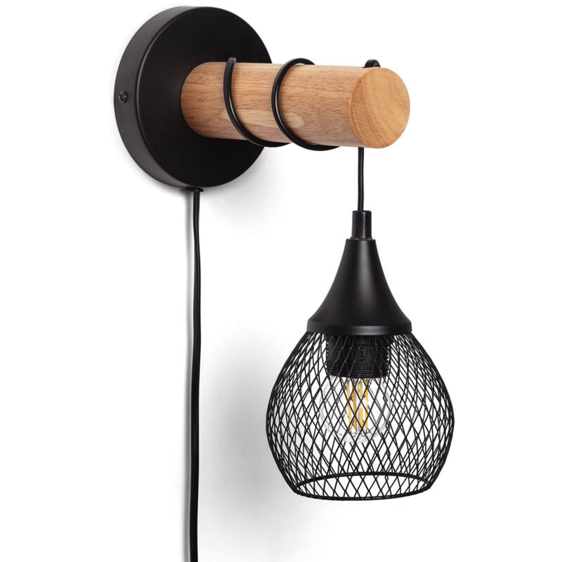 Ledkia - Lampe Murale Bois et Métal Monah Noir