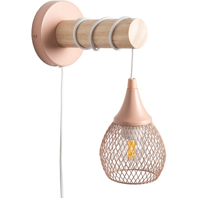 Ledkia - Lampe Murale Bois et Métal Monah Rose pastel