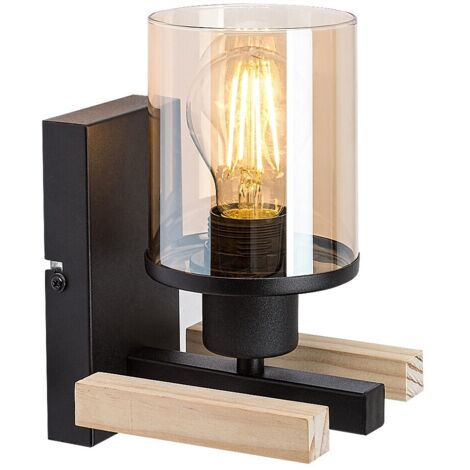 Lampe murale Niylah métal / bois noir ambre E27 1 x max.25W L: 12 cm b: 20 cm Ø9.5 cm