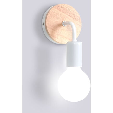 Lampe Murale Rétro Applique Murale Vintage E27 Applique Murale En Bois De Fer Pour Chambre À Coucher, Bar, Hôtel (Sans Ampoule) Blanc