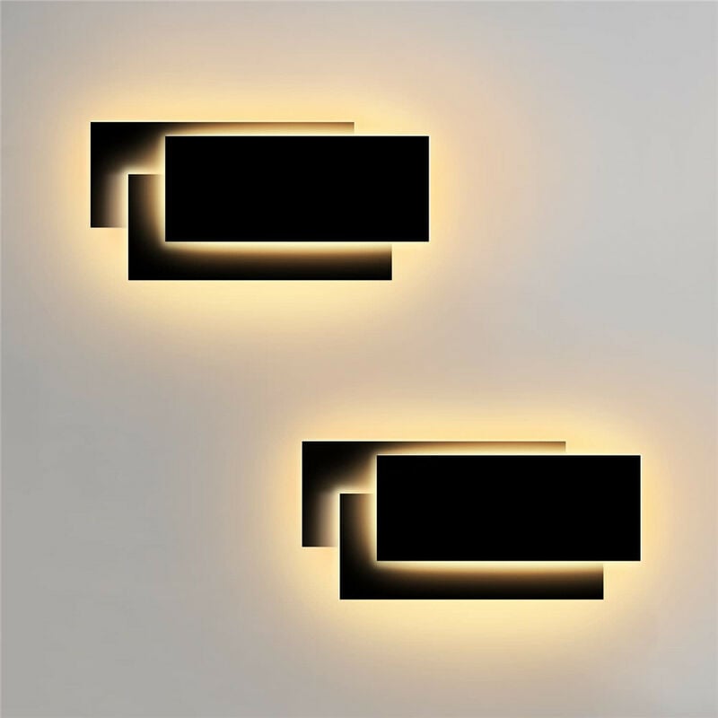Applique Mural Intérieur Noir Lampe Mural led 24W Blanc Chaud Modern Eclairage Décoration - 2 Pack
