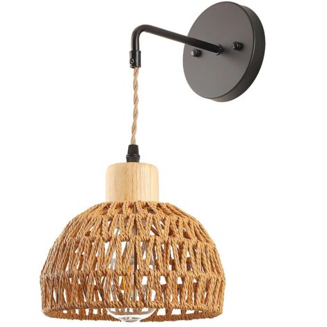 Lampe Murale Rotin Bohème – Applique Murale Décorative Style Ferme Moderne pour Chambre, Salon, Bureau et Entrée