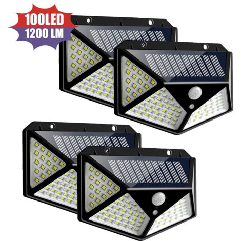 Lampe murale solaire 100 LED, détecteur de mouvement IP65, 4 faces, pour jardin et extérieur