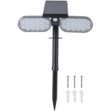 Lampe Murale Solaire Capteur de Mouvement 2 Têtes IP65 Étanche Haute Luminosité LED pour Jardins Terrasses Allées-KZQ