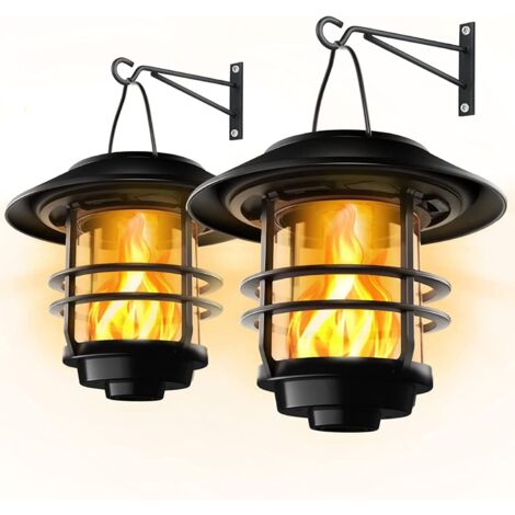 Lampe Murale Solaire Extérieure, Solaire Lanternes, Lampe Solaire à Flamme Clignotante Extérieure, Lampe Murale Solaire Suspendue Pour le Porche Avant, Le Patio et la Cour, 2 Ensembles