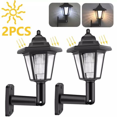 WERWING Lampe murale solaire LED, lot de 2, Applique solaire vintage, jardin, Lanterne solaire, étanche, noir