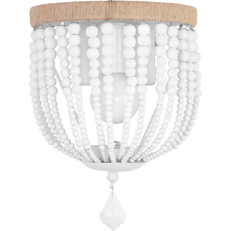 Privatefloor - Applique Murale - Style Boho - Boules en Bois - Kanda Blanc - Corde, Métal, Bois - Blanc