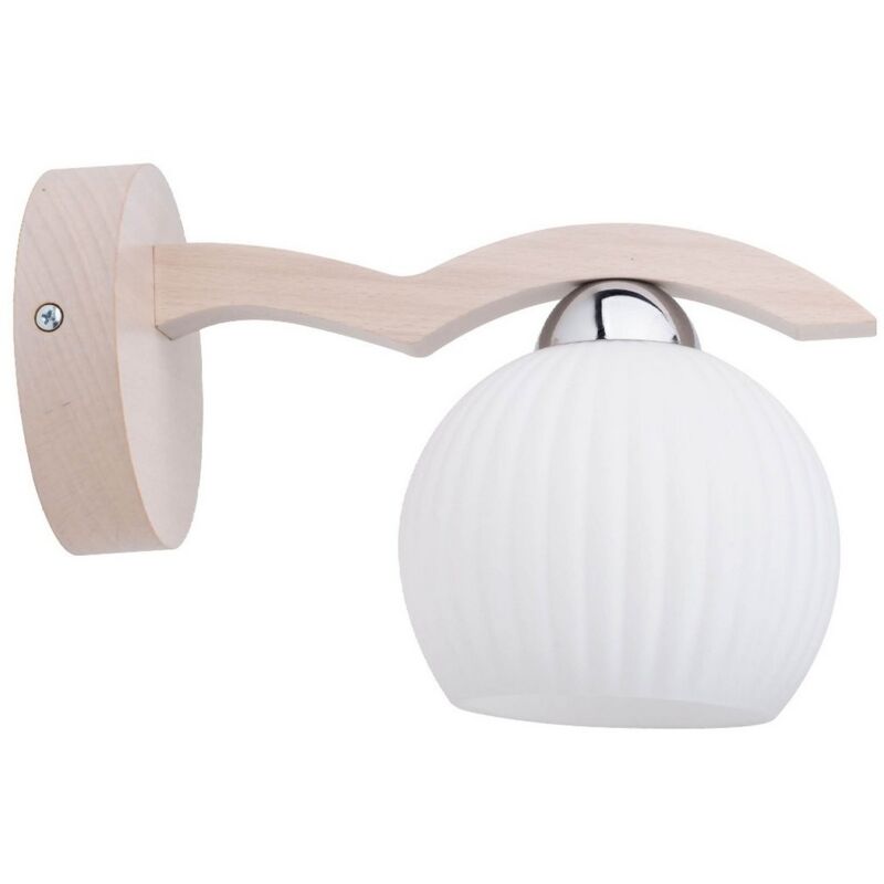 Applique Vasa, Bois, Métal, Verre, Chêne, Chrome, Blanc, 26x14x18 cm