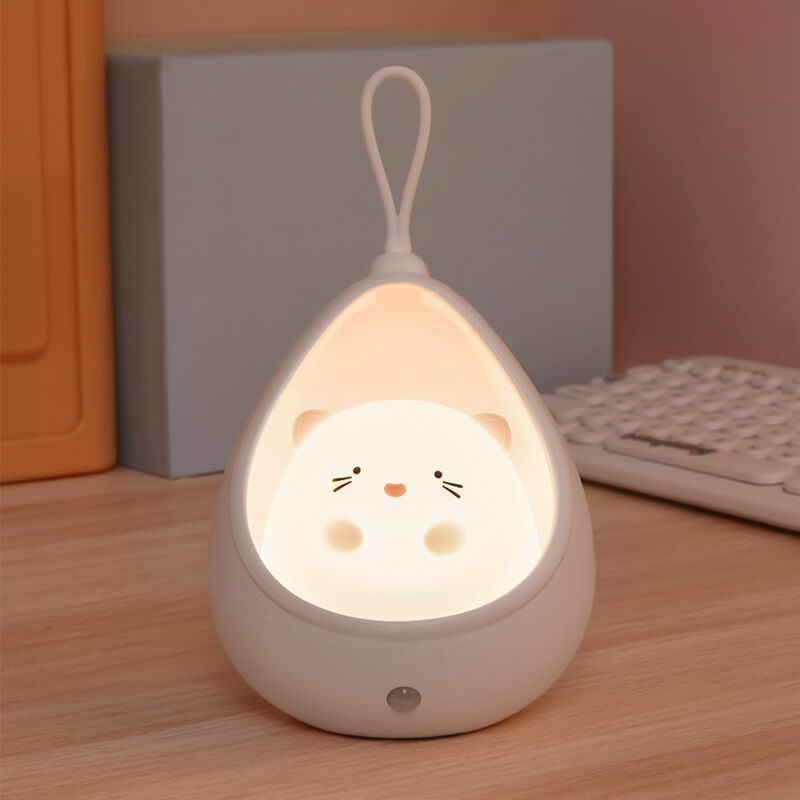 Lampe murale veilleuse chaton mignon à détecteur de mouvement, rechargeable, décoration de chambre enfants et adolescents (blanc)