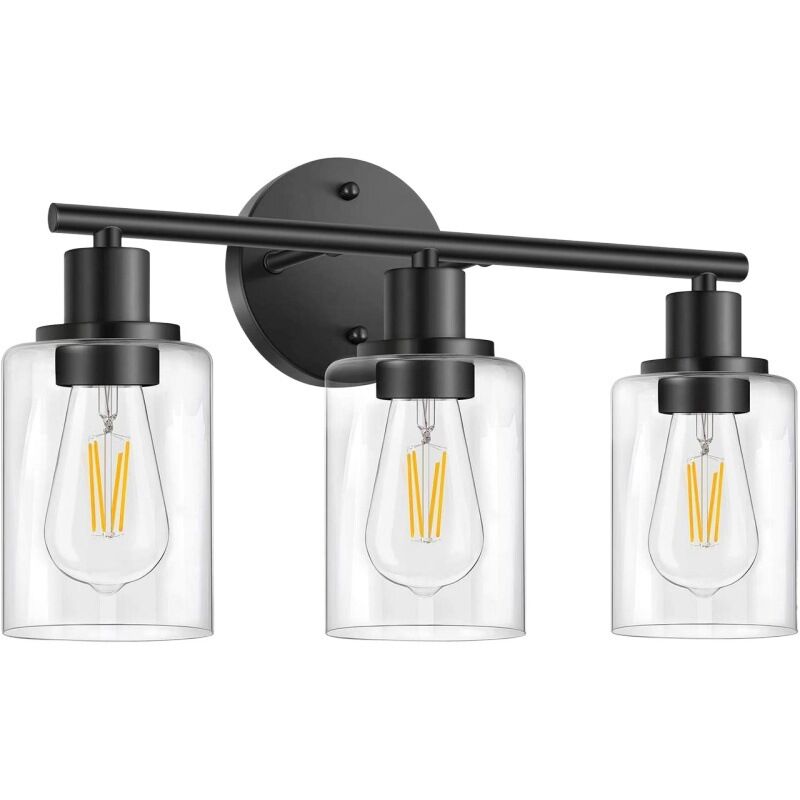Lampe murale vintage à trois têtes, lampe frontale miroir de salle de bain, noir à 3 têtes avec trois ampoules, euromètre