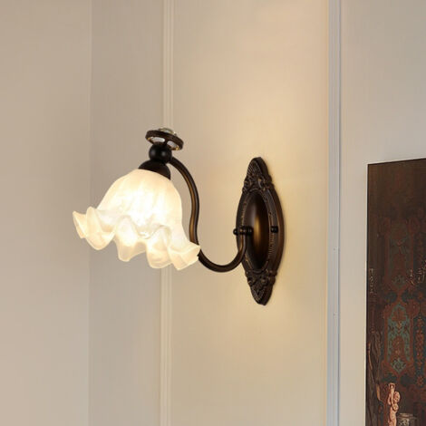Lampe Murale Vintage – Applique Murale Rétro en Verre Fleuri, Éclairage Style Ferme pour Salle de Bain, Chevet, Couloir et Chambre