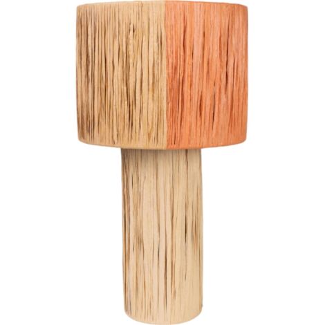 Lampe naturelle base bois et abat jour corde colorée - Marron naturel et orange doux