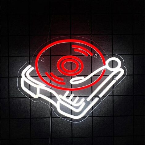 Lampe néon en forme de disques vinyles, enseigne lumineuse rouge, alimentation USB.