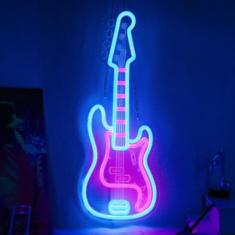 Lampe néon guitare, LED à intensité variable, pour basse/guitare, alimentation USB. Idéale pour les chambres, les salons, les clubs et les studios de musique.