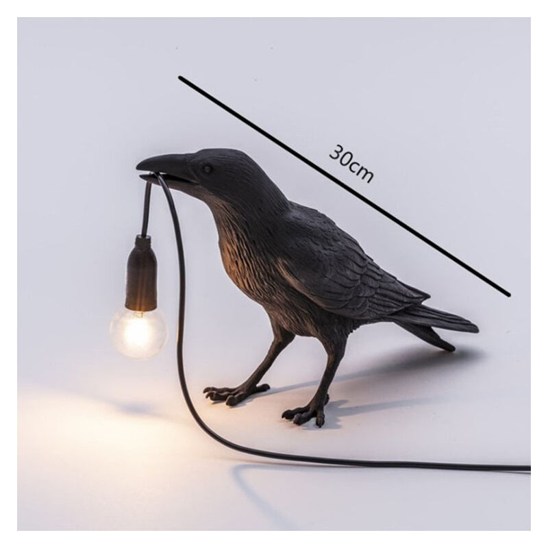 Lampe oiseau en résine, lampe de table d'attente, lampe de table noire, lampe de chevet corbeau, noire