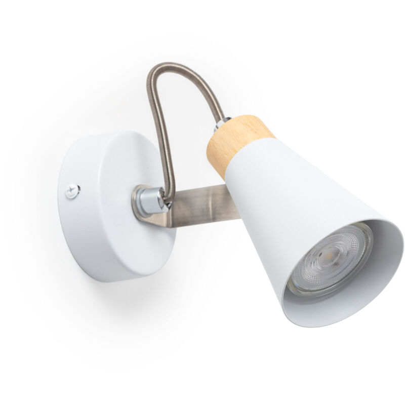Ledkia – Lampe murale orientable métal et bois – Applique GU10 blanche – Design moderne pour salon et entrée – Éclairage d'ambiance ajustable