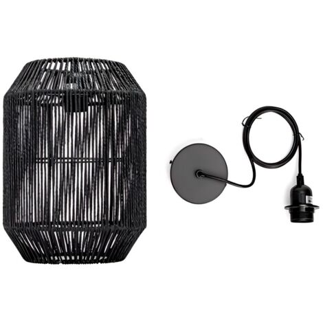 Lampe pendante cylindrique noire à corde, socle E27, style Wabi-Sabi (sans ampoule)