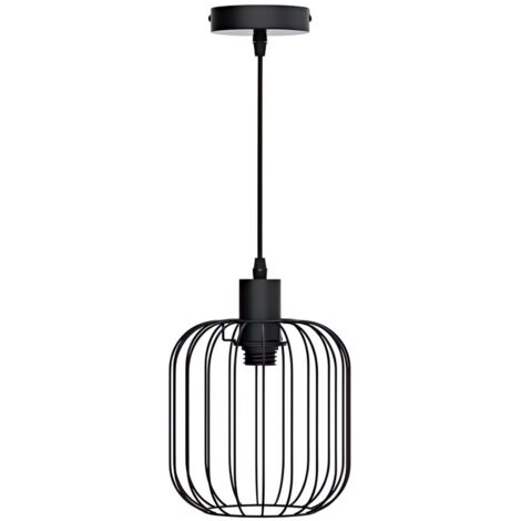 Lampe pendante en forme de cage en métal noir, socle E27, style industriel (sans ampoule)