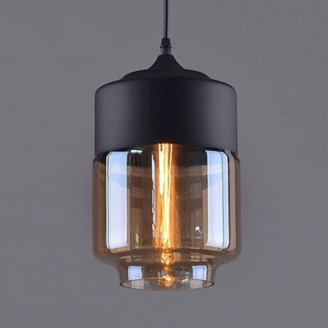 Lampe pendante en forme de lanterne, corps simple en métal, abat-jour cylindrique en verre, lampes créatives nordiques pour tête de lit, restaurant, chambre d'hôtel,Noir ambre