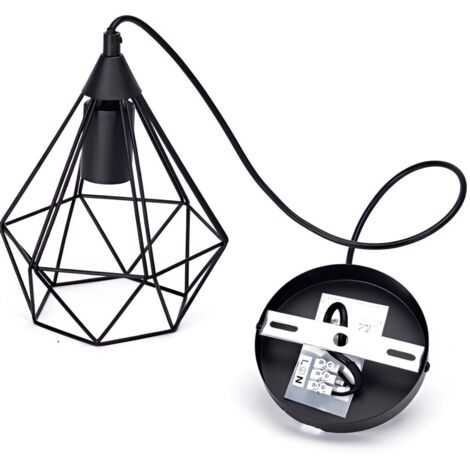 Lampe pendante en métal noir en forme de losange, socle E27, style industriel (sans ampoule)