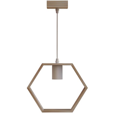 Lampe pendante hexagonale en bois clair, socle E27, style nordique (sans ampoule)