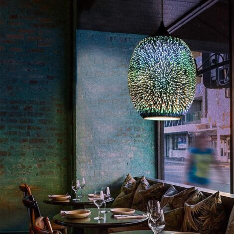 Lampe pendante, lampe de plafond créative avec feux d'artifice en 3D, lampe pendante moderne en verre coloré, E27 220 V éclairage de lustre pour le salon, la salle à manger (ampoule non incluse)