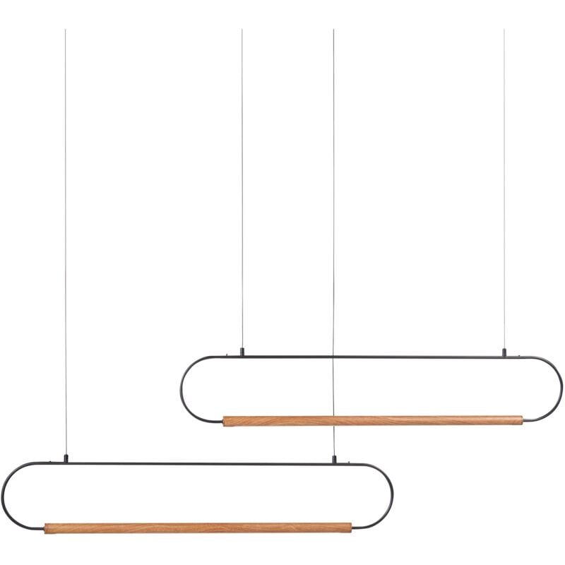 Beliani - Lampe Pendante Moderne avec 2 Lumières led intégrées Abat-jour Unique en Métal Noir et Bois Clair Logone