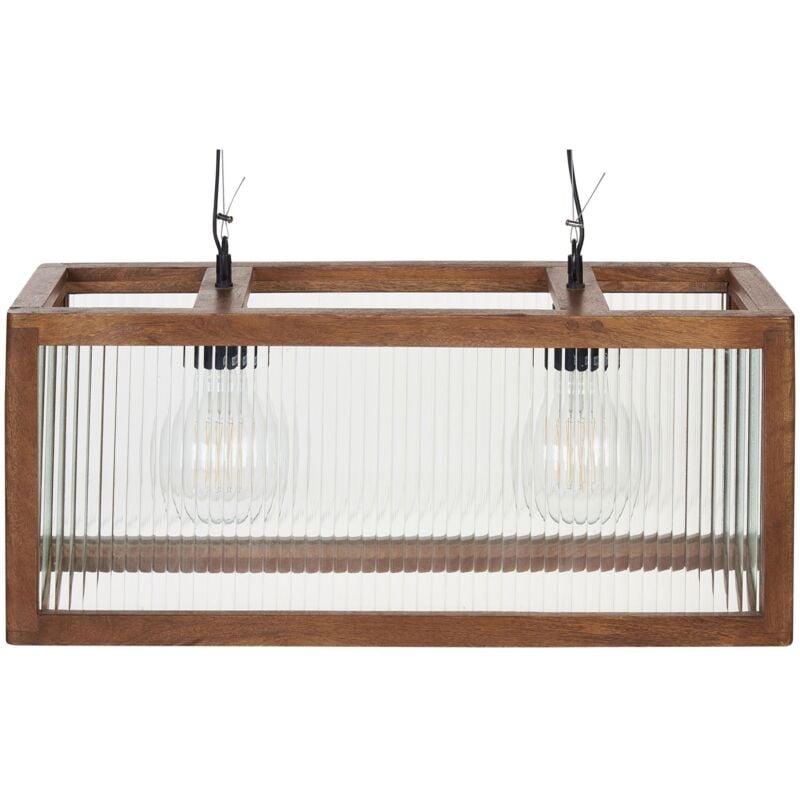 Beliani - Lampe pendante Plafond Suspension Eclairage Maison lumière artisanale en verre et bois de manguier clair Penna
